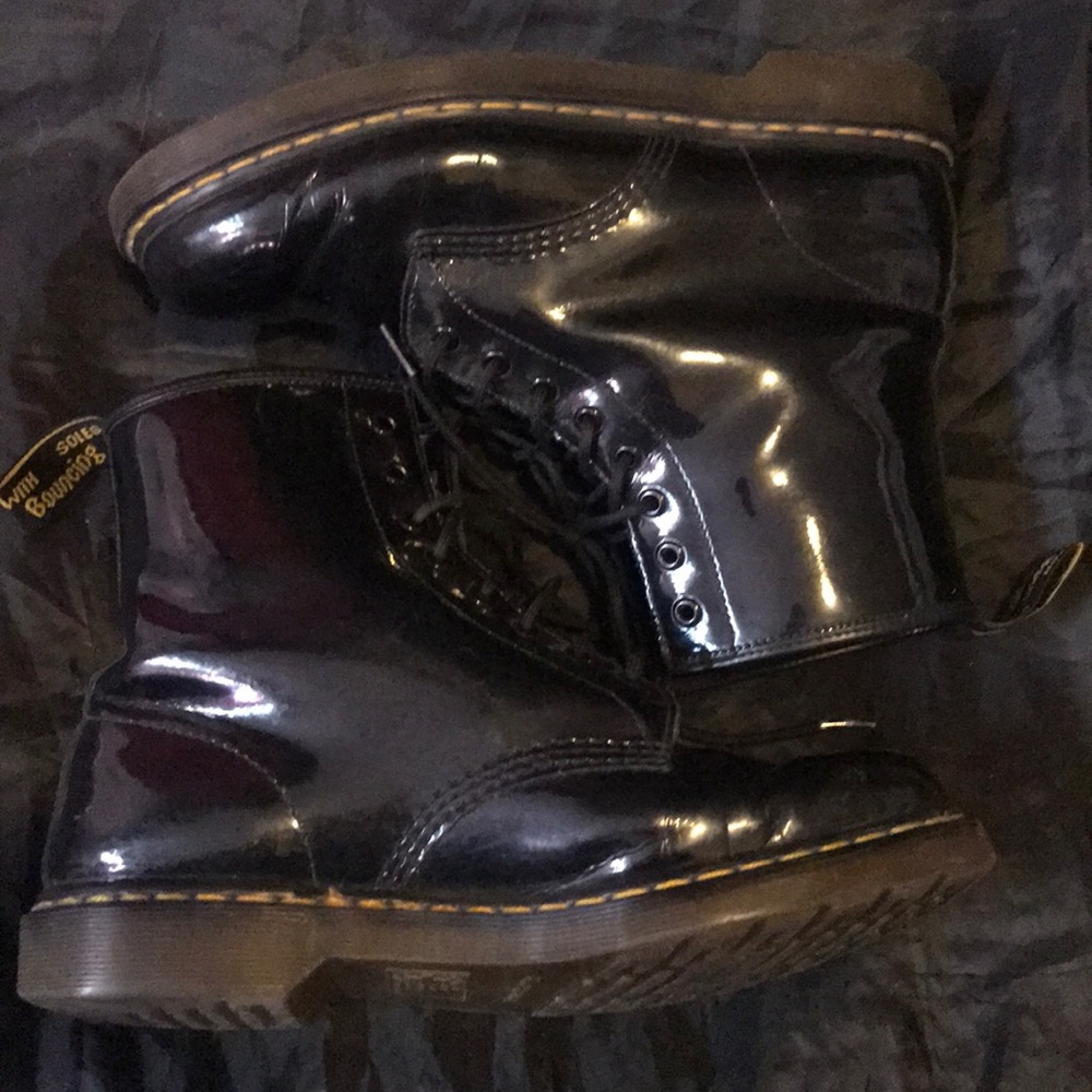 Patent leather Doc Marten boots.